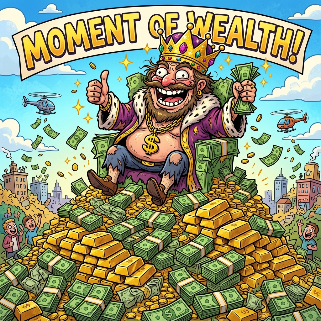 Trillionaire on a money pile